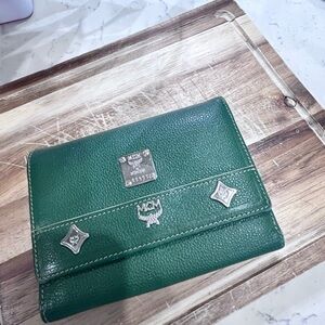 MCM Green Leather and Silver Accented Wallet